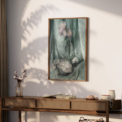Premium Poster of Elegant Floral Art with Soft Green Background Posters