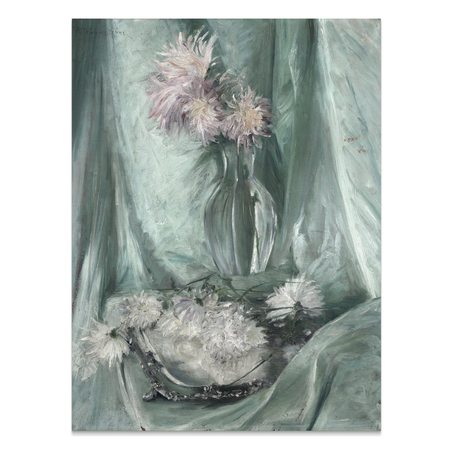 Premium Poster of Elegant Floral Art with Soft Green Background Posters
