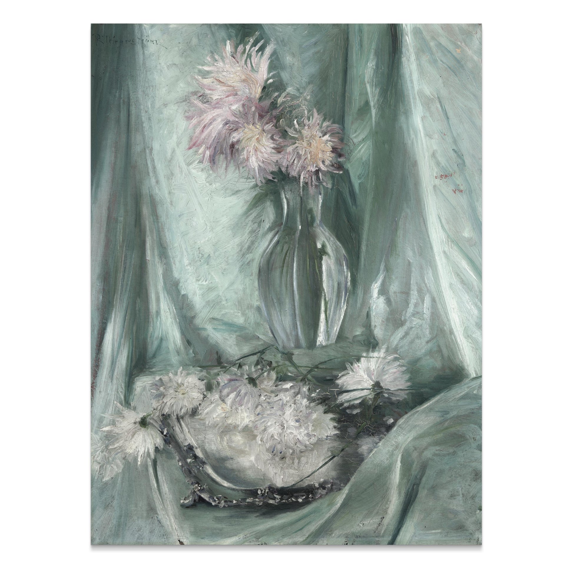 Premium Poster of Elegant Floral Art with Soft Green Background Posters