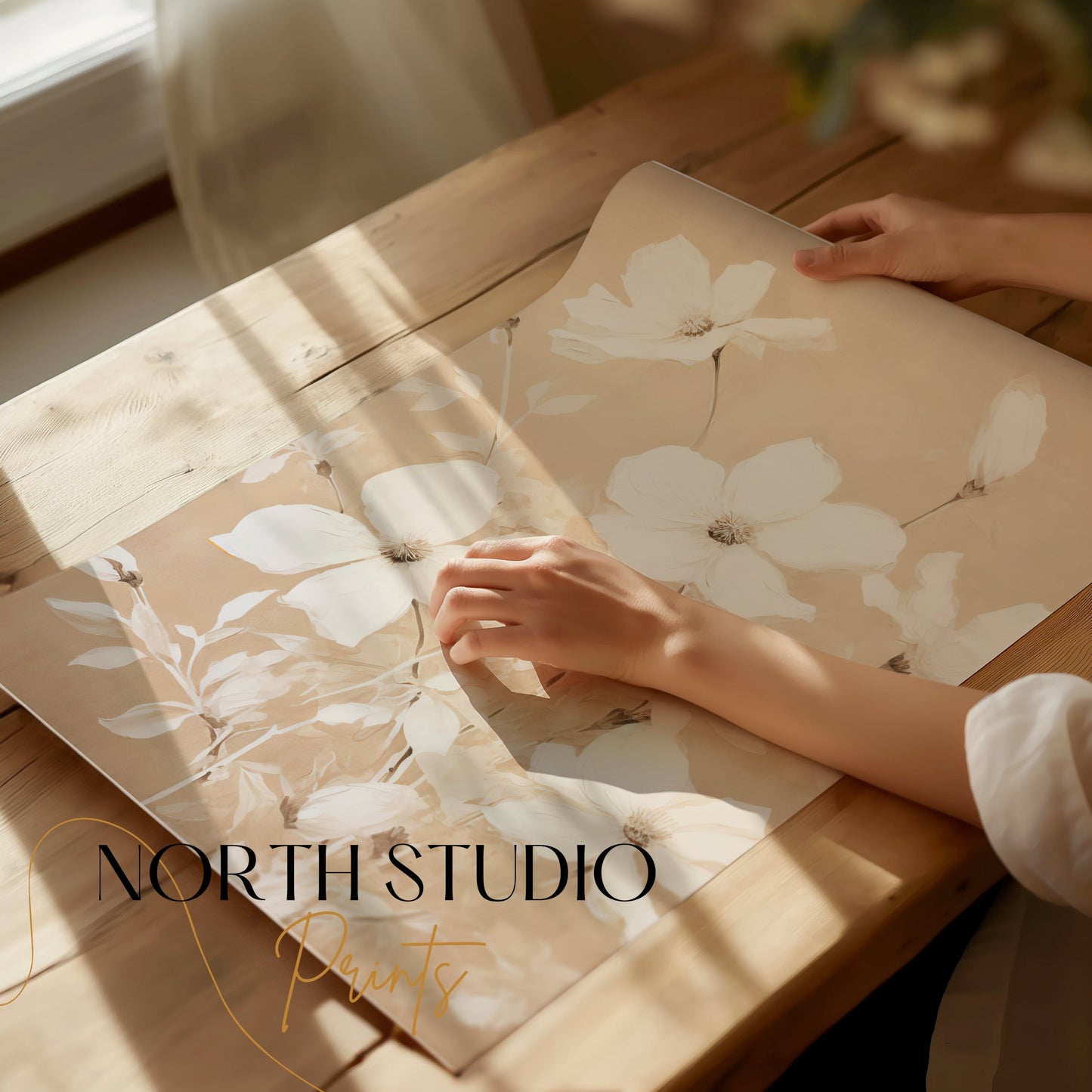 Premium Poster of Elegant Floral Blooms in Neutral Tones Art Print Posters