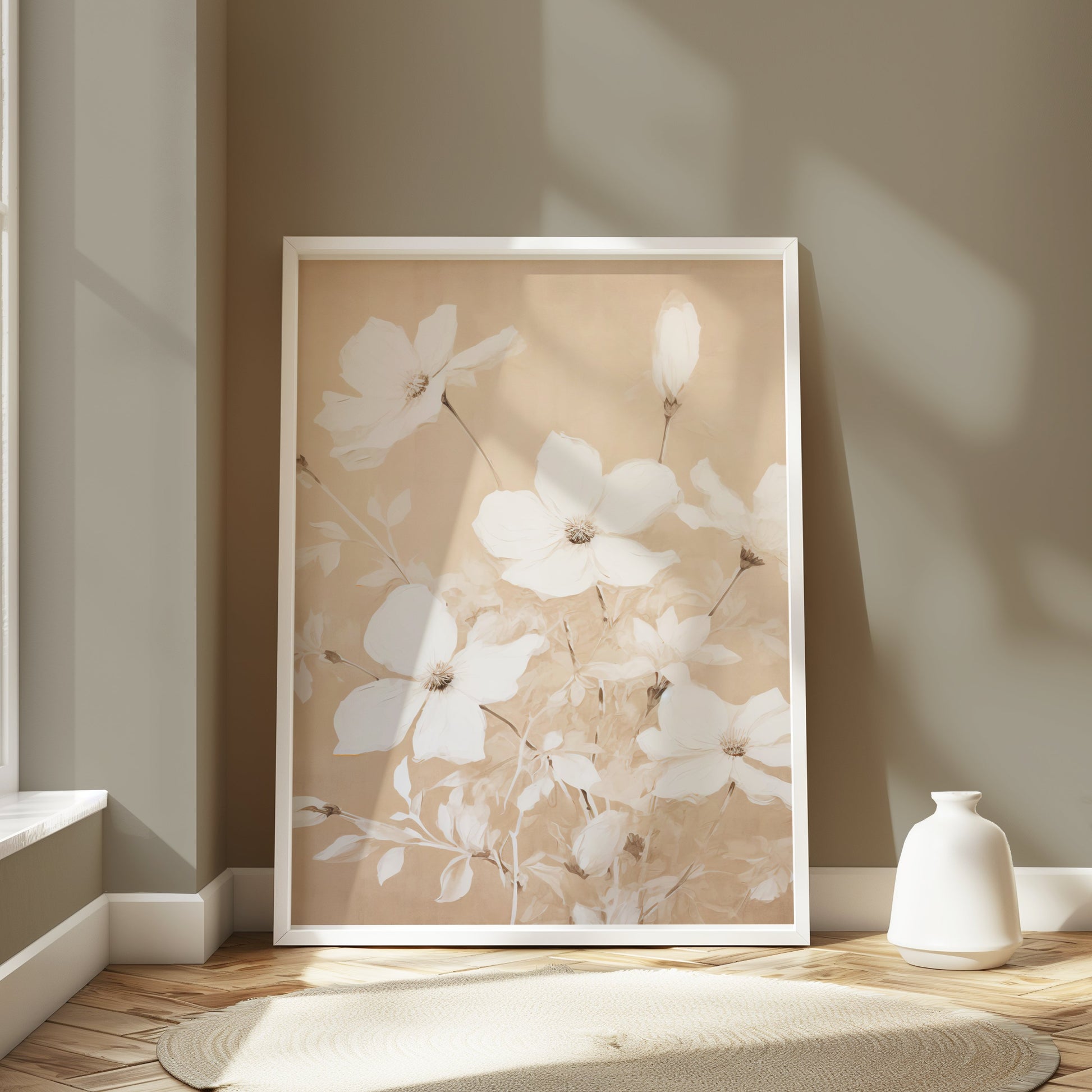 Premium Poster of Elegant Floral Blooms in Neutral Tones Art Print Posters