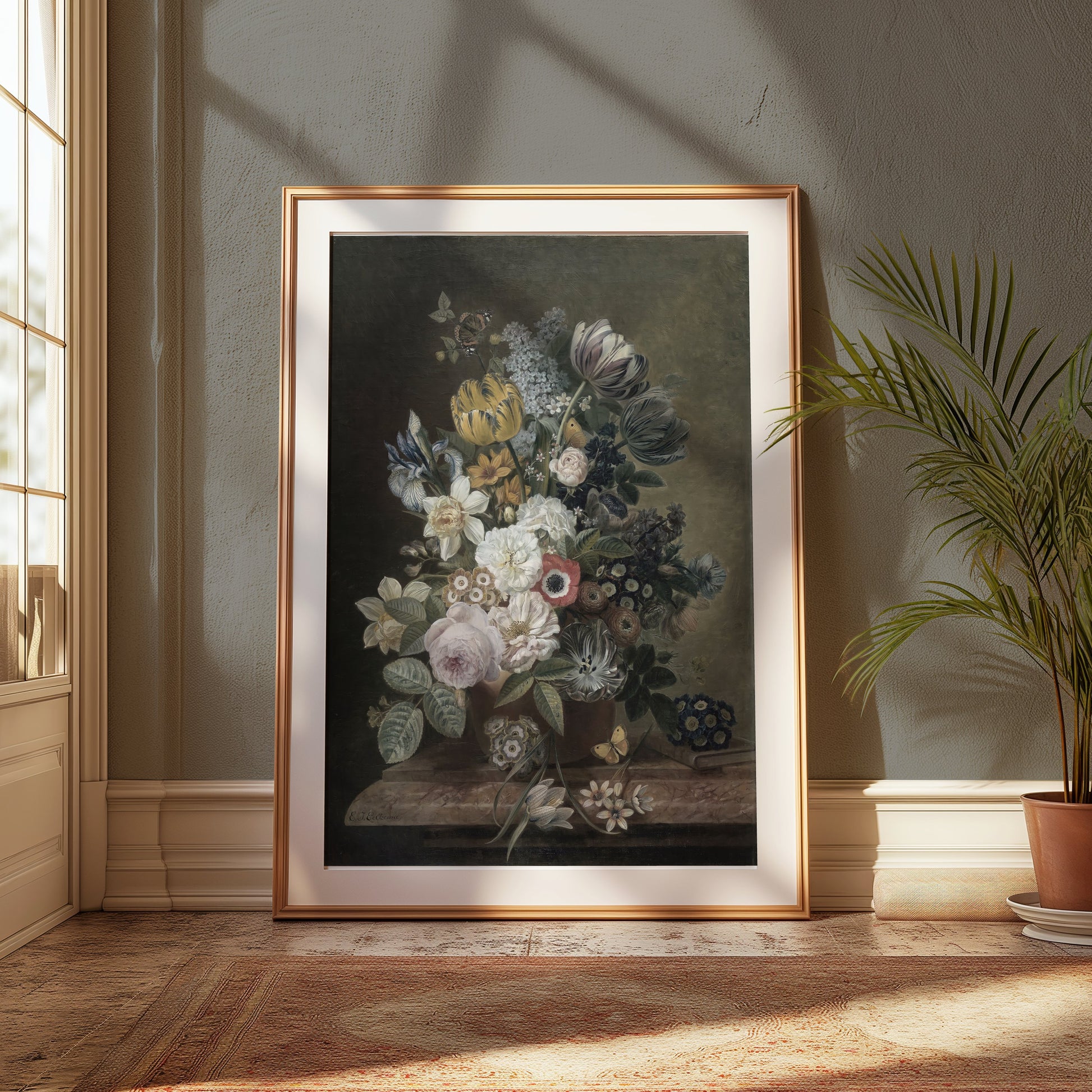 Premium Poster of Elegant Floral Bouquet with Butterflies Art Posters