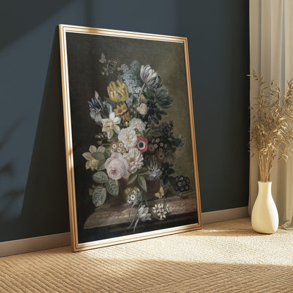 Premium Poster of Elegant Floral Bouquet with Butterflies Art Posters