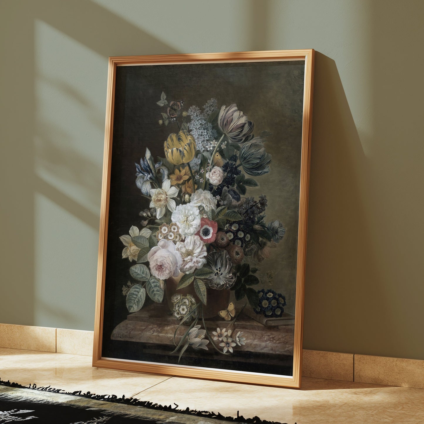 Premium Poster of Elegant Floral Bouquet with Butterflies Art Posters