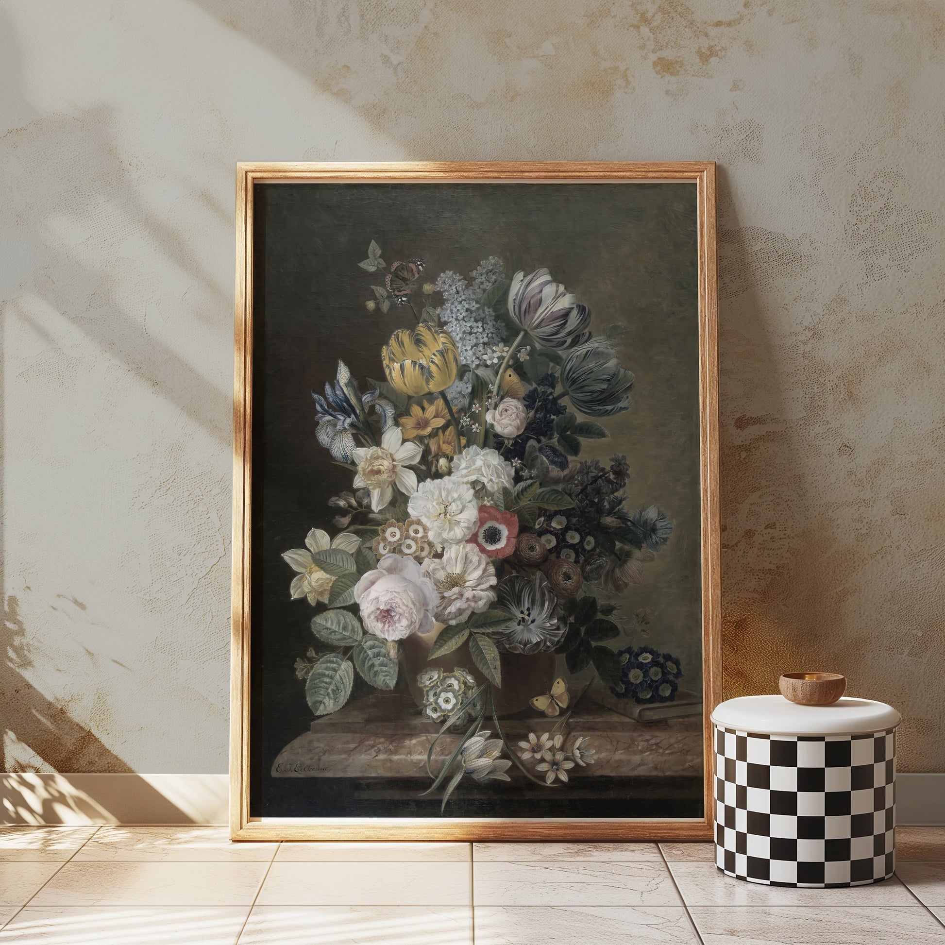 Premium Poster of Elegant Floral Bouquet with Butterflies Art Posters