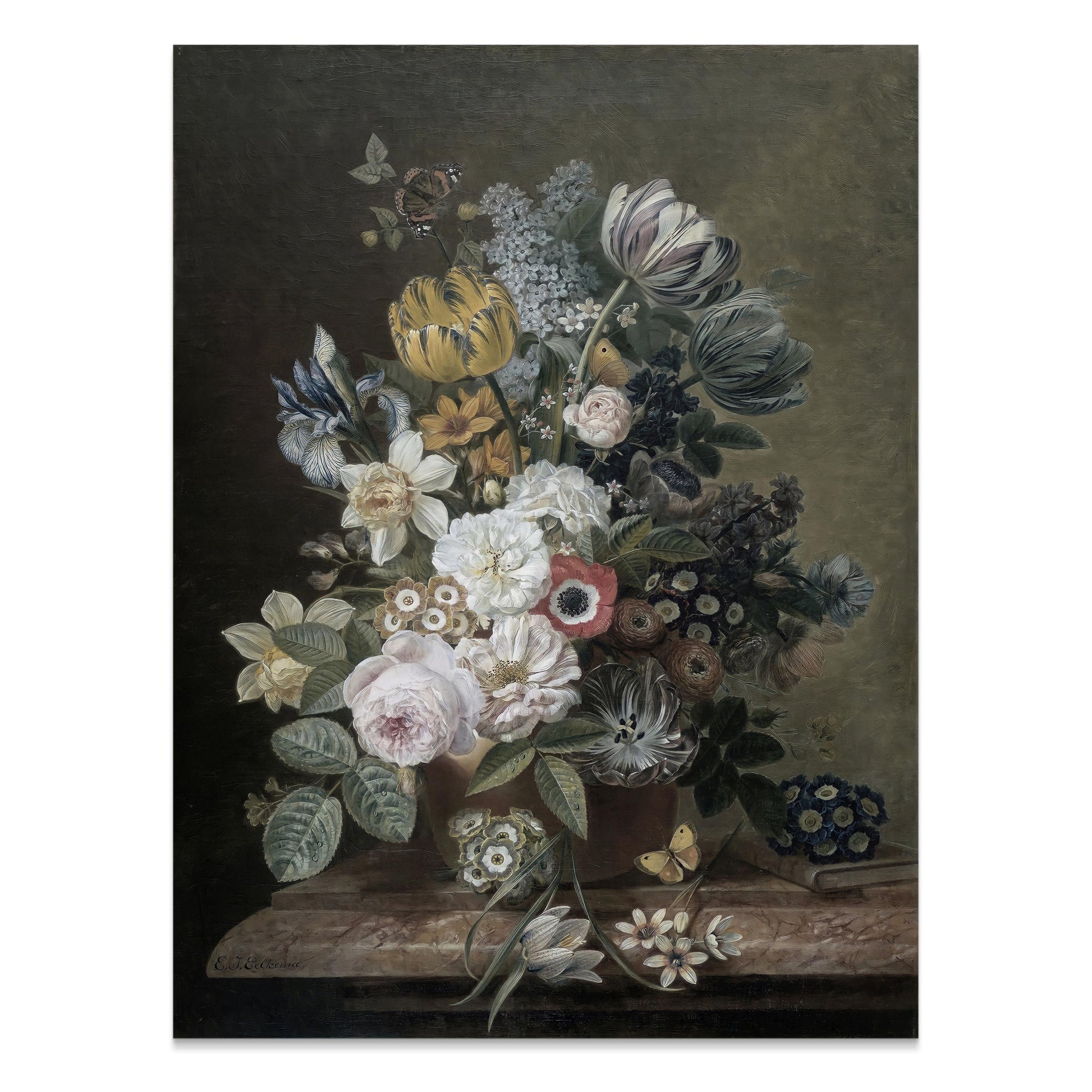 Premium Poster of Elegant Floral Bouquet with Butterflies Art Posters