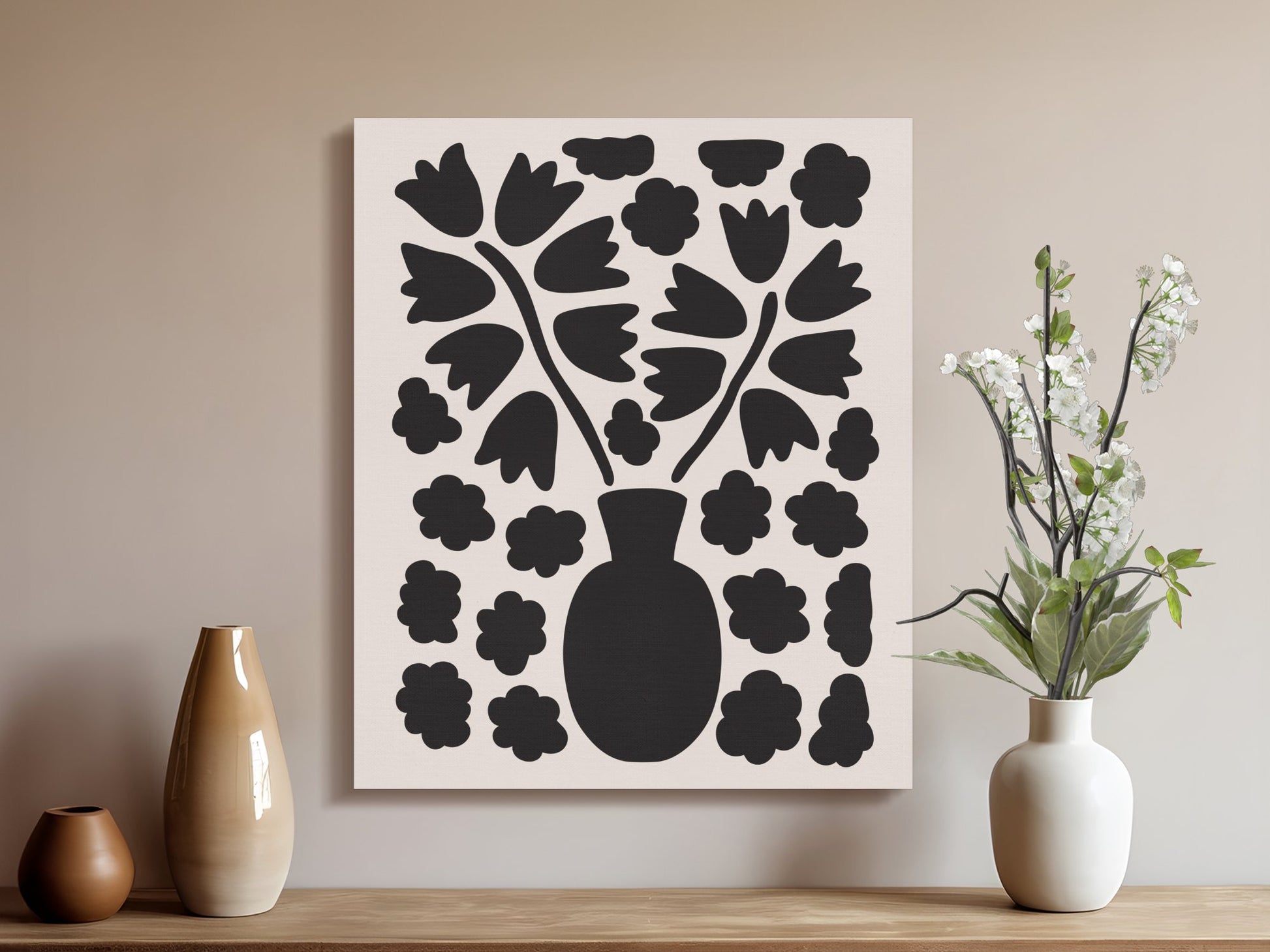 Premium Poster of Elegant Floral Wall Art Black Silhouette Canvas Wraps