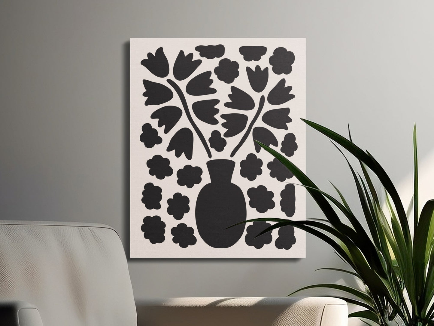 Premium Poster of Elegant Floral Wall Art Black Silhouette Canvas Wraps