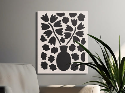 Premium Poster of Elegant Floral Wall Art Black Silhouette Canvas Wraps