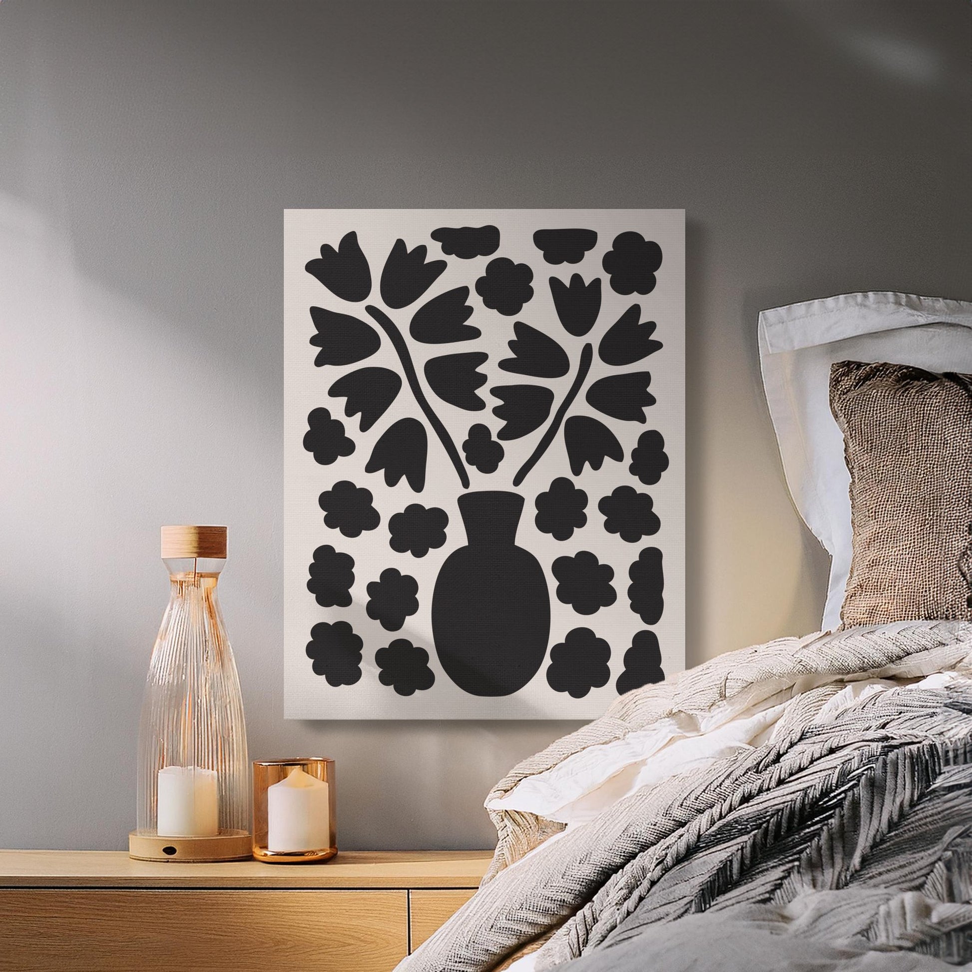 Premium Poster of Elegant Floral Wall Art Black Silhouette Canvas Wraps