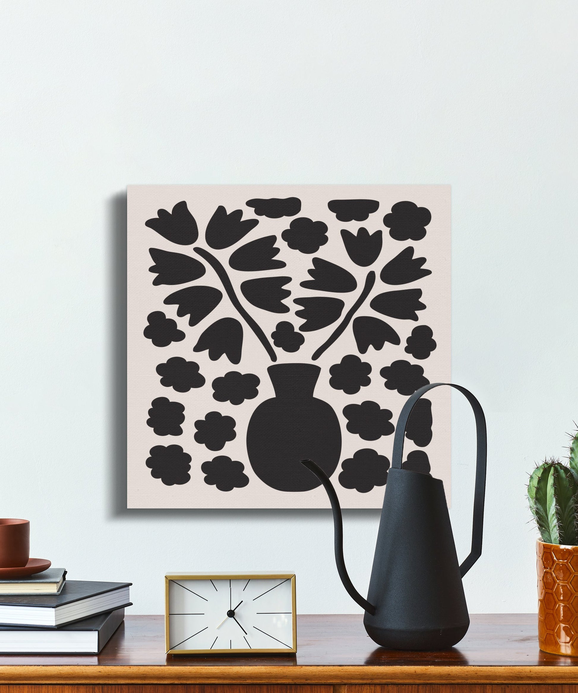 Premium Poster of Elegant Floral Wall Art Black Silhouette Canvas Wraps