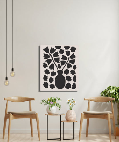 Premium Poster of Elegant Floral Wall Art Black Silhouette Canvas Wraps