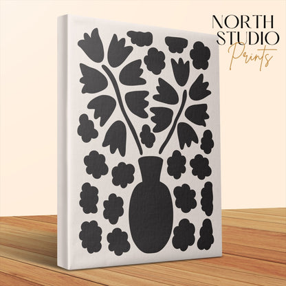 Premium Poster of Elegant Floral Wall Art Black Silhouette Canvas Wraps