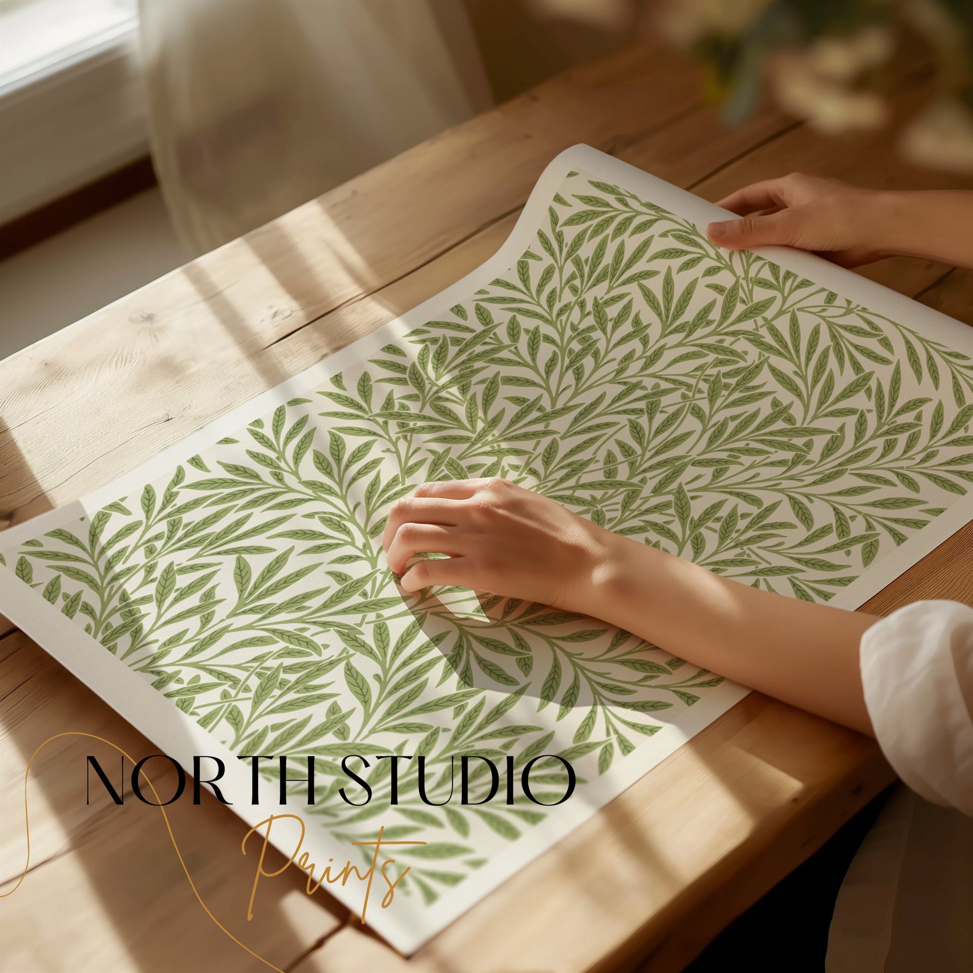 Premium Poster of Elegant Green Leaf Pattern Inspired Posters