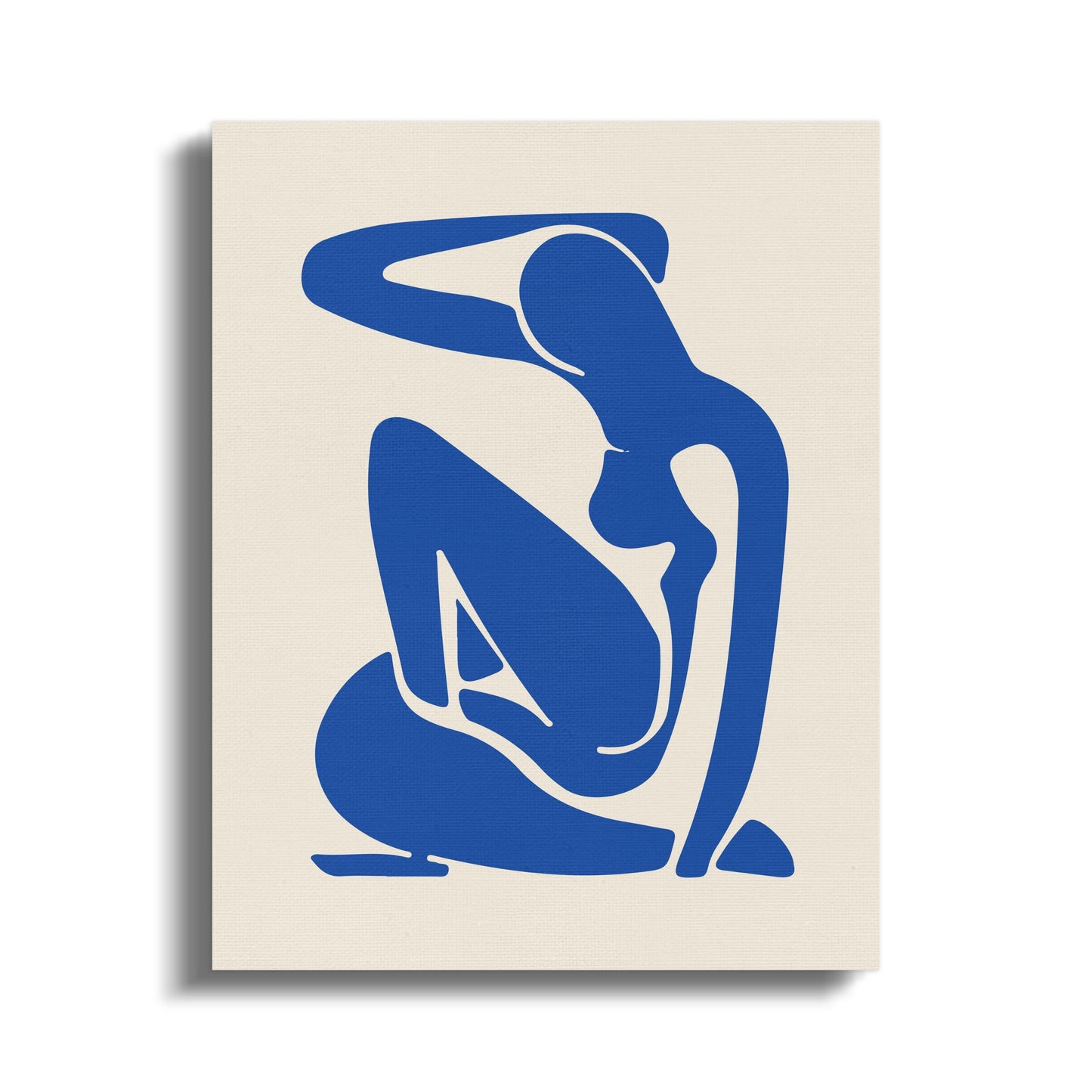 Elegant Henri Matisse inspired minimalism canvas wrap featuring a blue abstract figure on a beige background, perfect for modern decor.