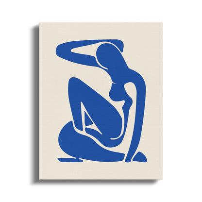 Elegant Henri Matisse inspired minimalism canvas wrap featuring a blue abstract figure on a beige background, perfect for modern decor.