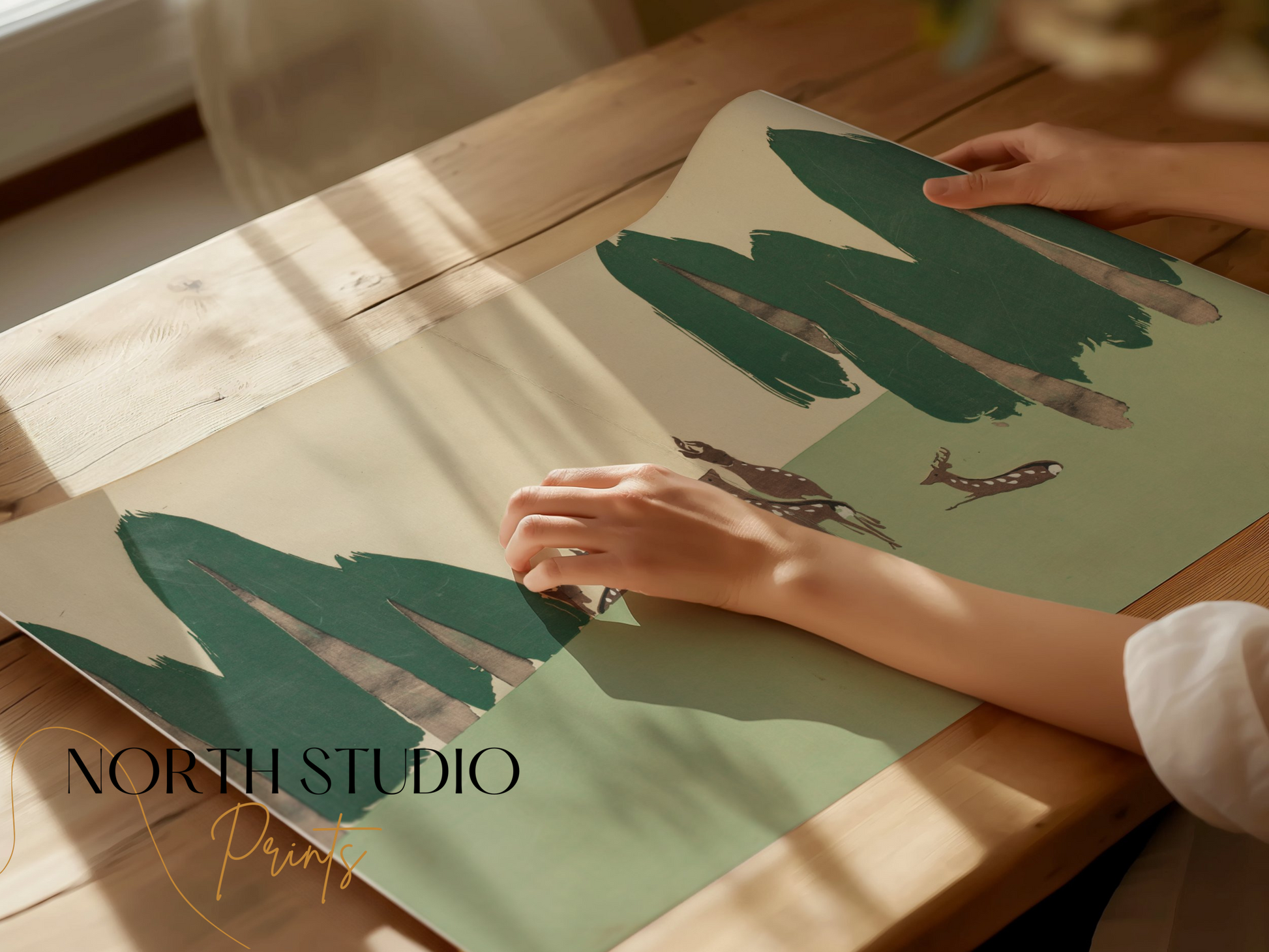 Premium Poster of Elegant Japanese Animal Art Forest Scene Posters