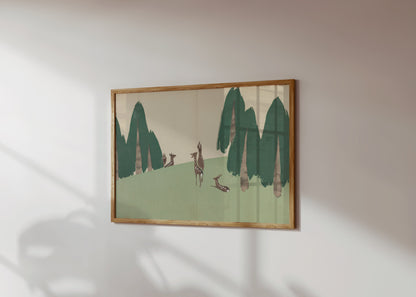 Premium Poster of Elegant Japanese Animal Art Forest Scene Posters