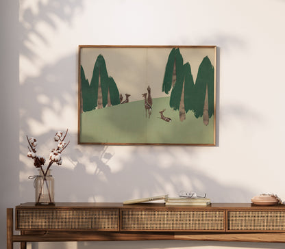 Premium Poster of Elegant Japanese Animal Art Forest Scene Posters
