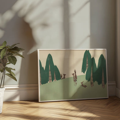 Premium Poster of Elegant Japanese Animal Art Forest Scene Posters