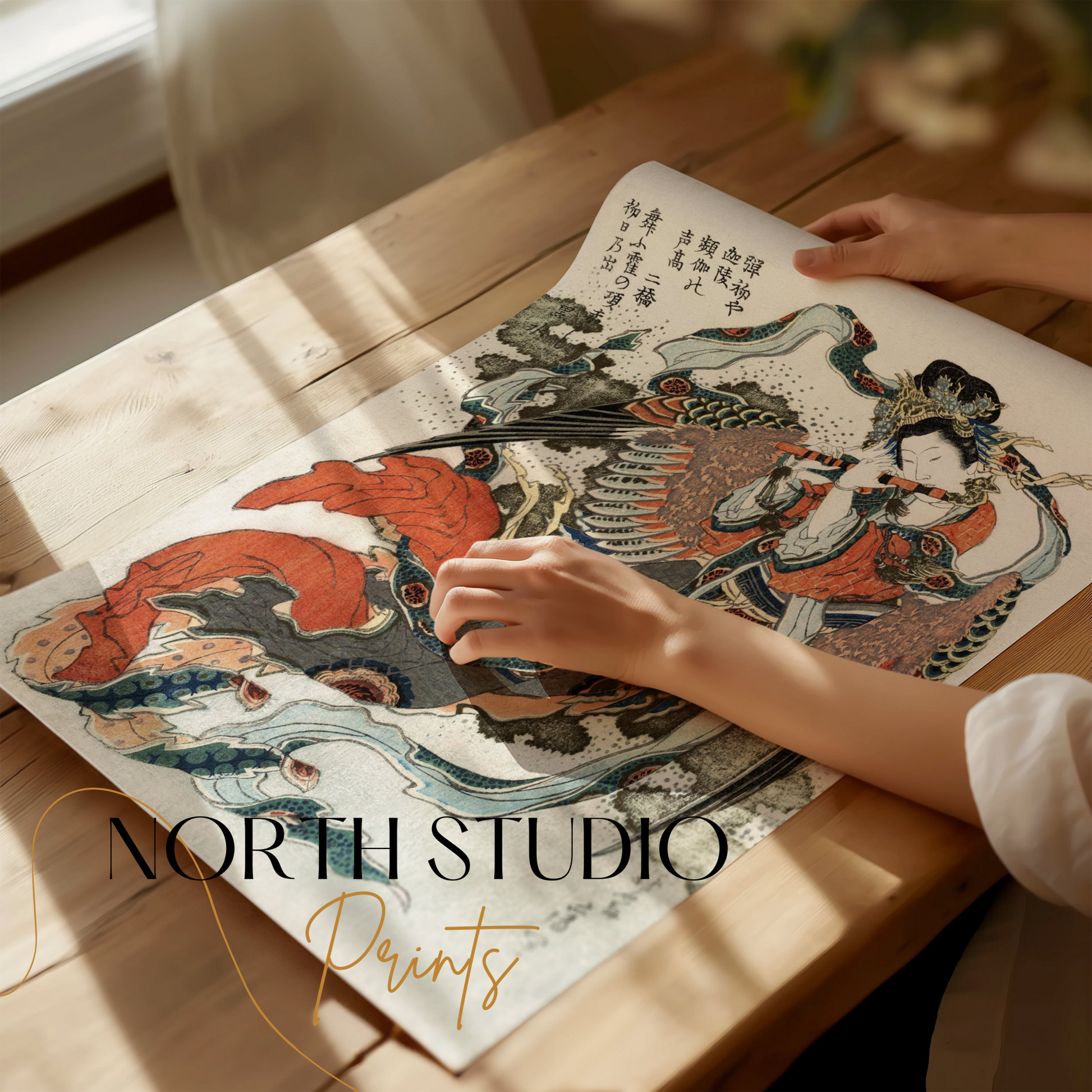 Premium Poster of Elegant Japanese Art Traditional Geisha with Flute Posters