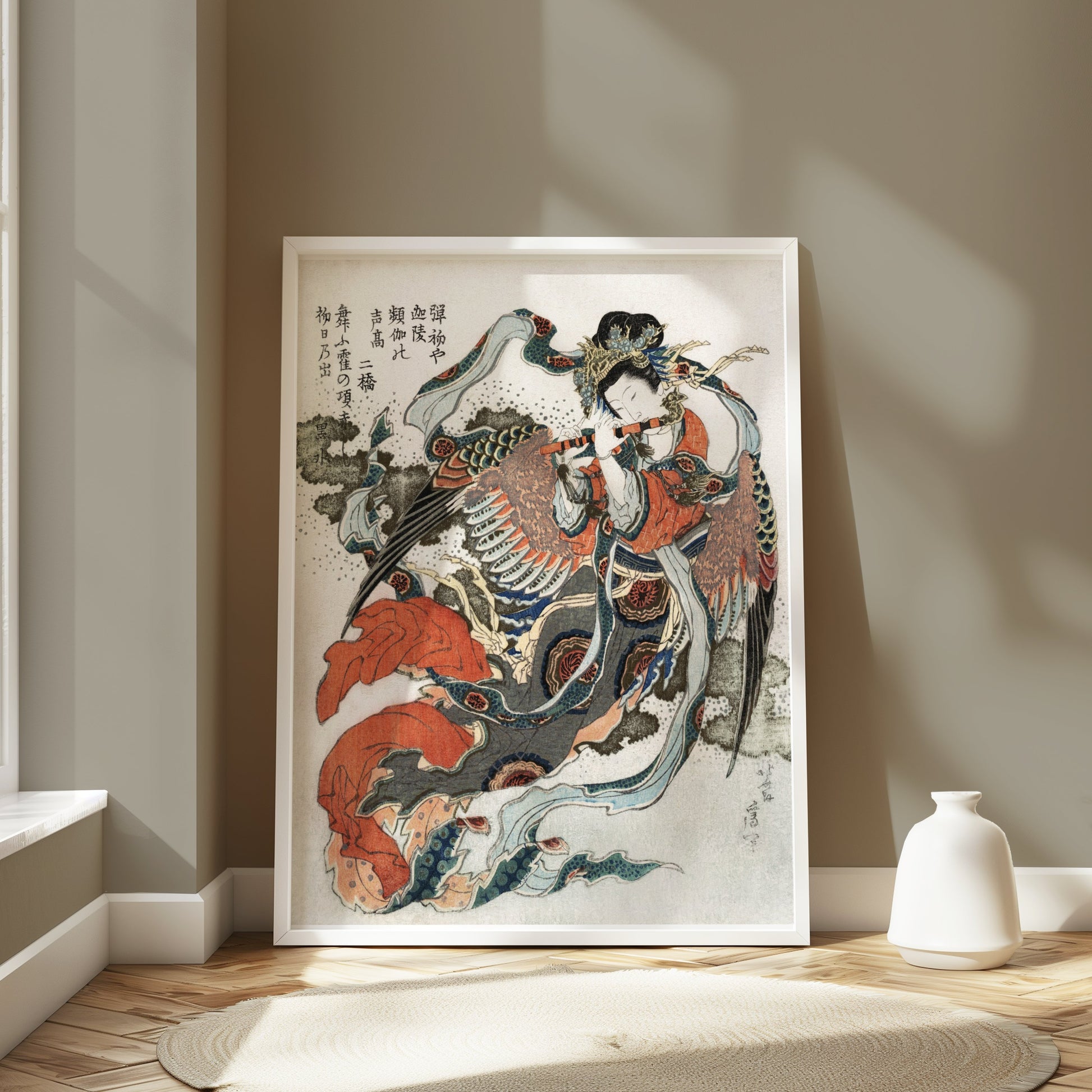 Premium Poster of Elegant Japanese Art Traditional Geisha with Flute Posters