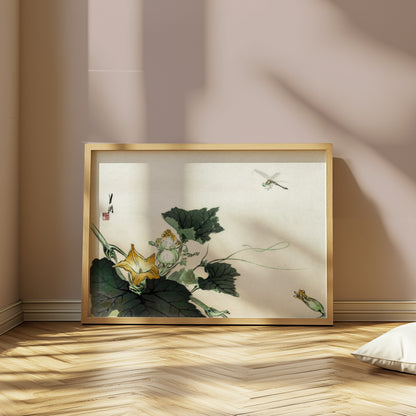 Premium Poster of Elegant Japanese Botanical Art with Yellow Flower Posters