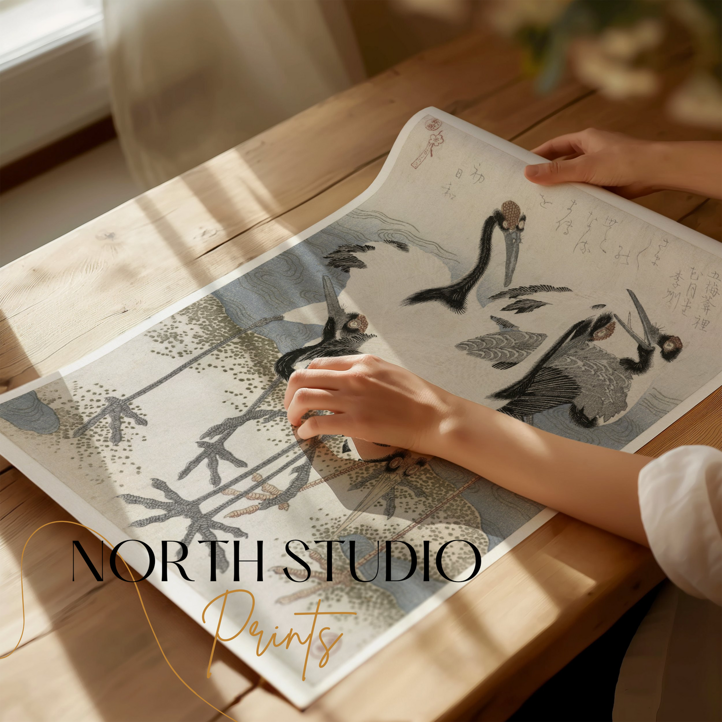 Premium Poster of Elegant Japanese Crane Artwork Traditional Posters