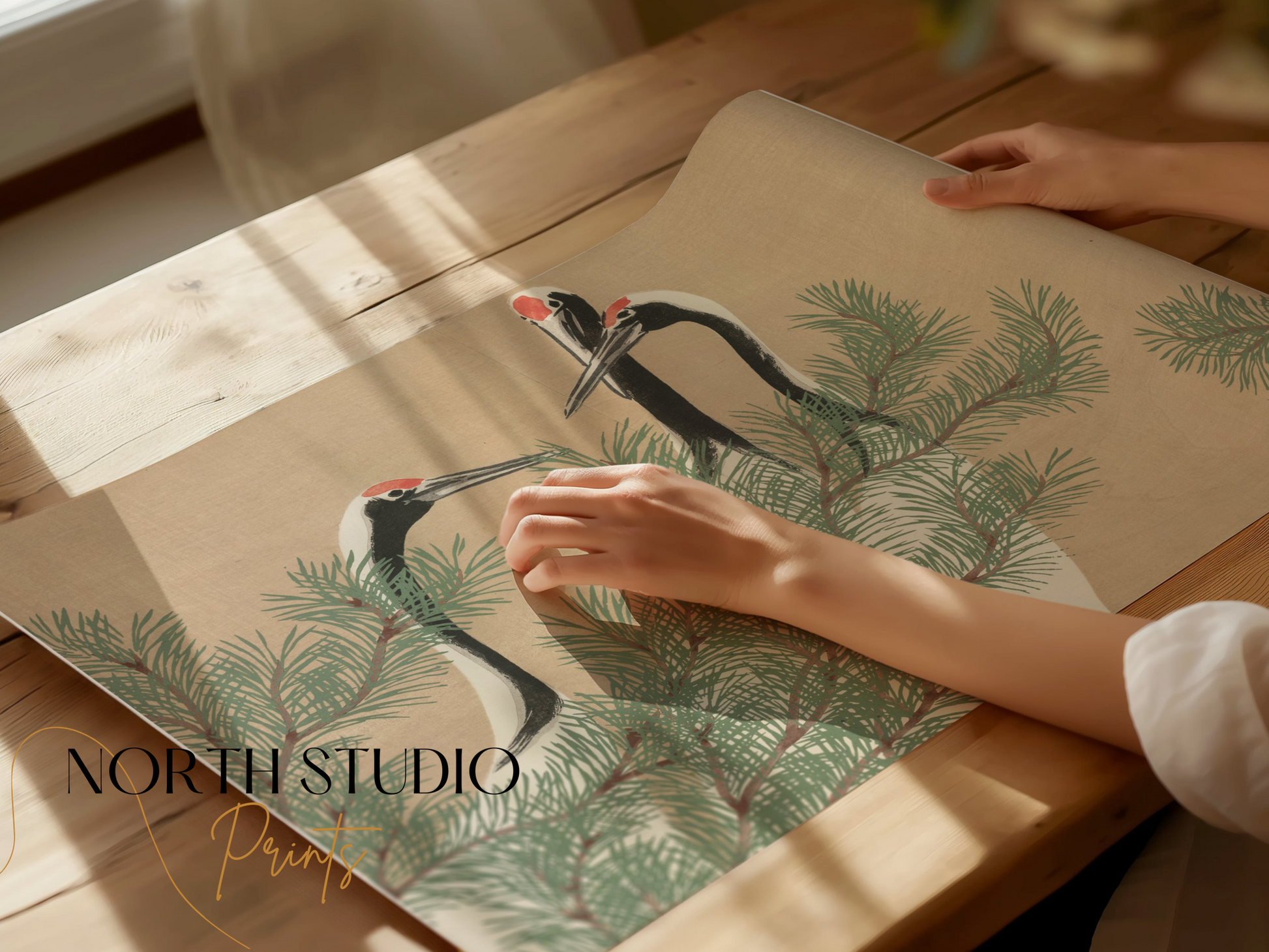 Premium Poster of Elegant Japanese Crane Scene Art Vintage Posters