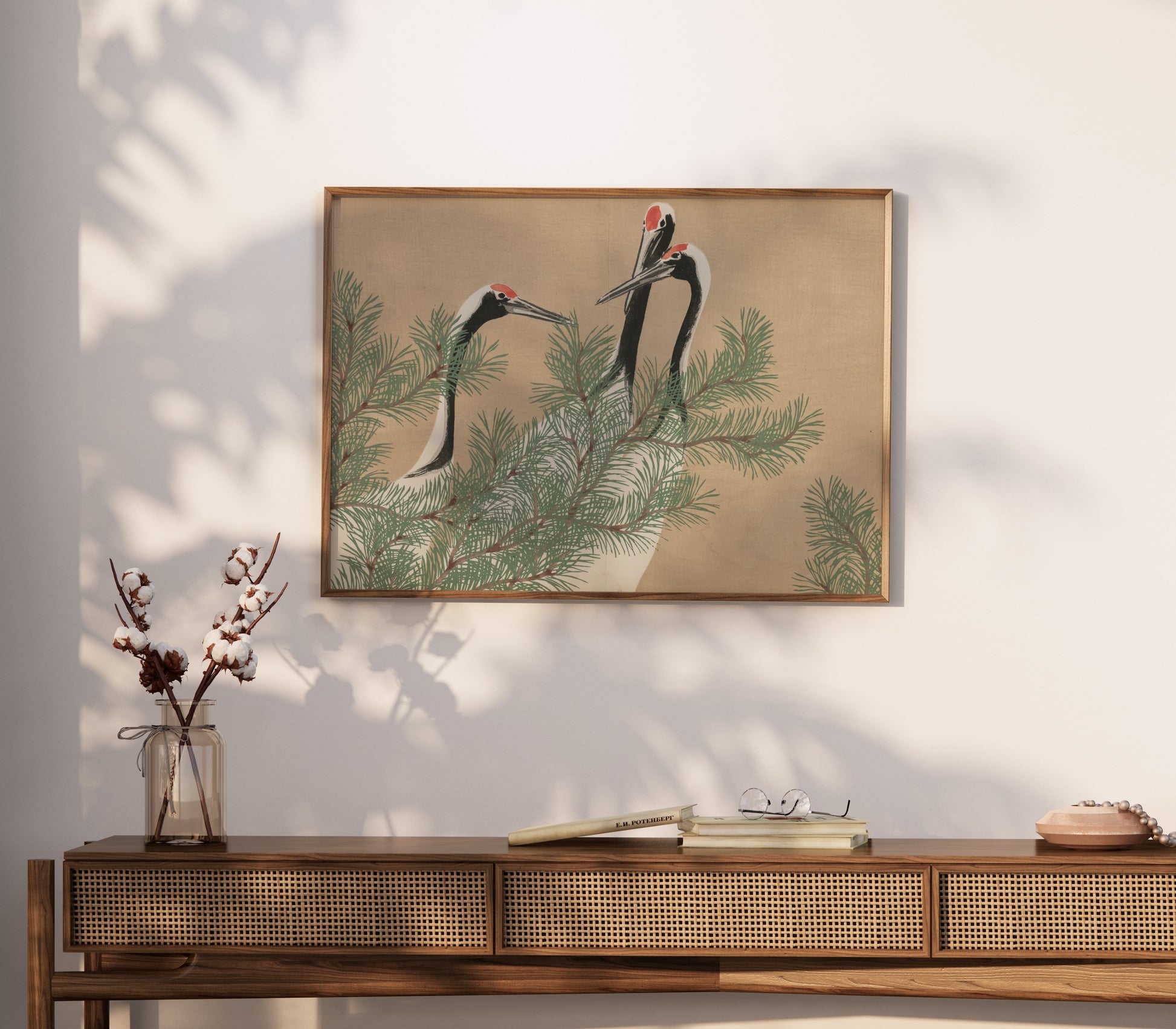 Premium Poster of Elegant Japanese Crane Scene Art Vintage Posters
