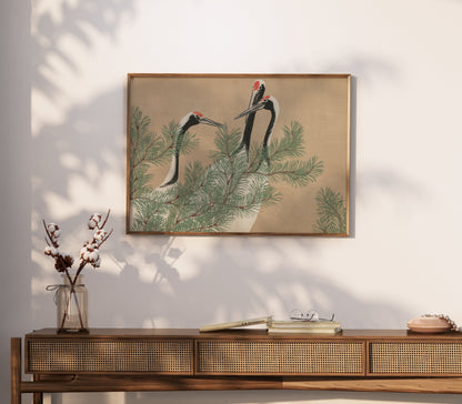 Premium Poster of Elegant Japanese Crane Scene Art Vintage Posters