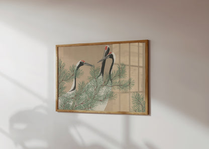 Premium Poster of Elegant Japanese Crane Scene Art Vintage Posters