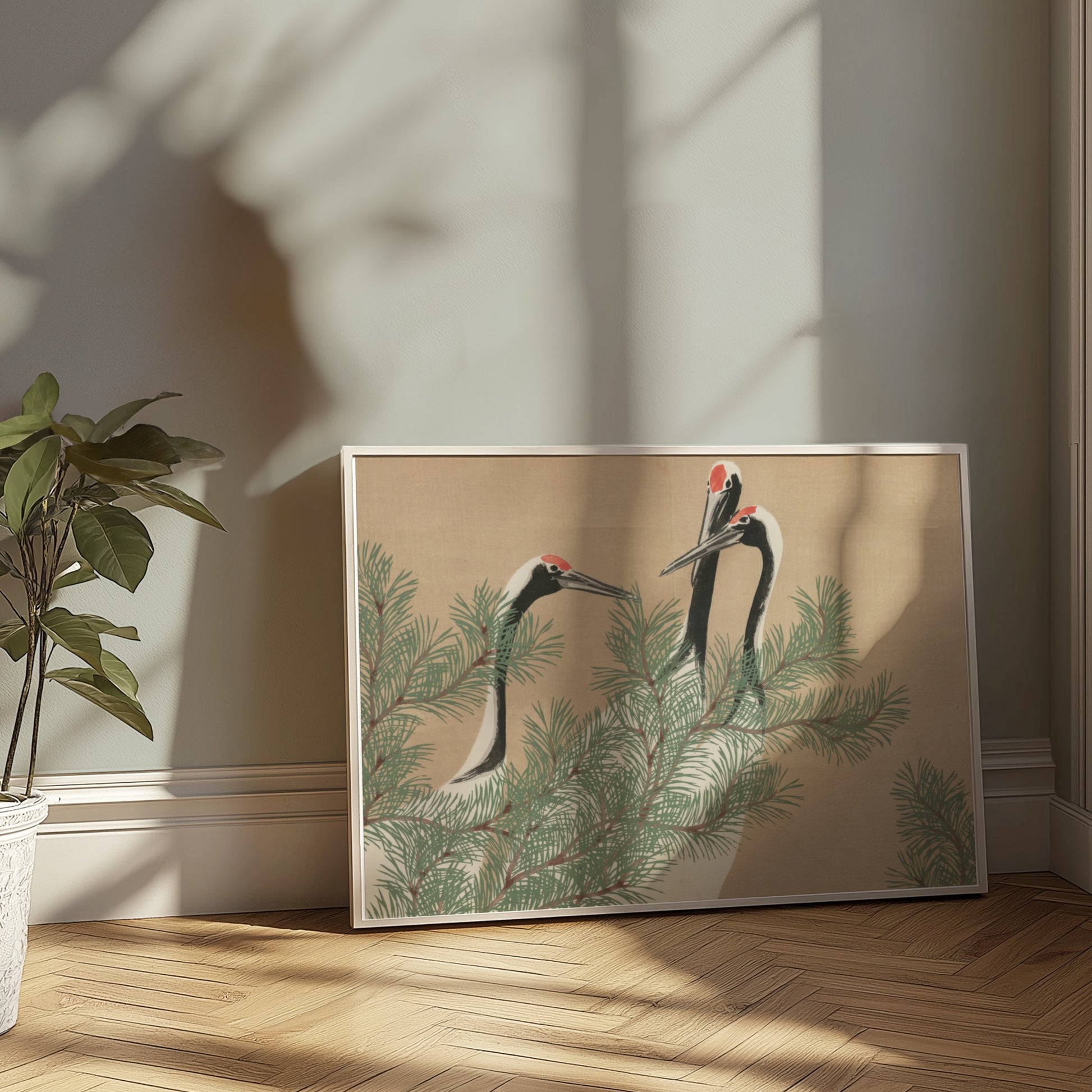 Premium Poster of Elegant Japanese Crane Scene Art Vintage Posters