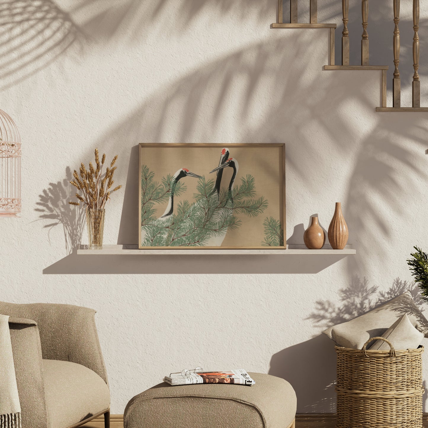 Premium Poster of Elegant Japanese Crane Scene Art Vintage Posters