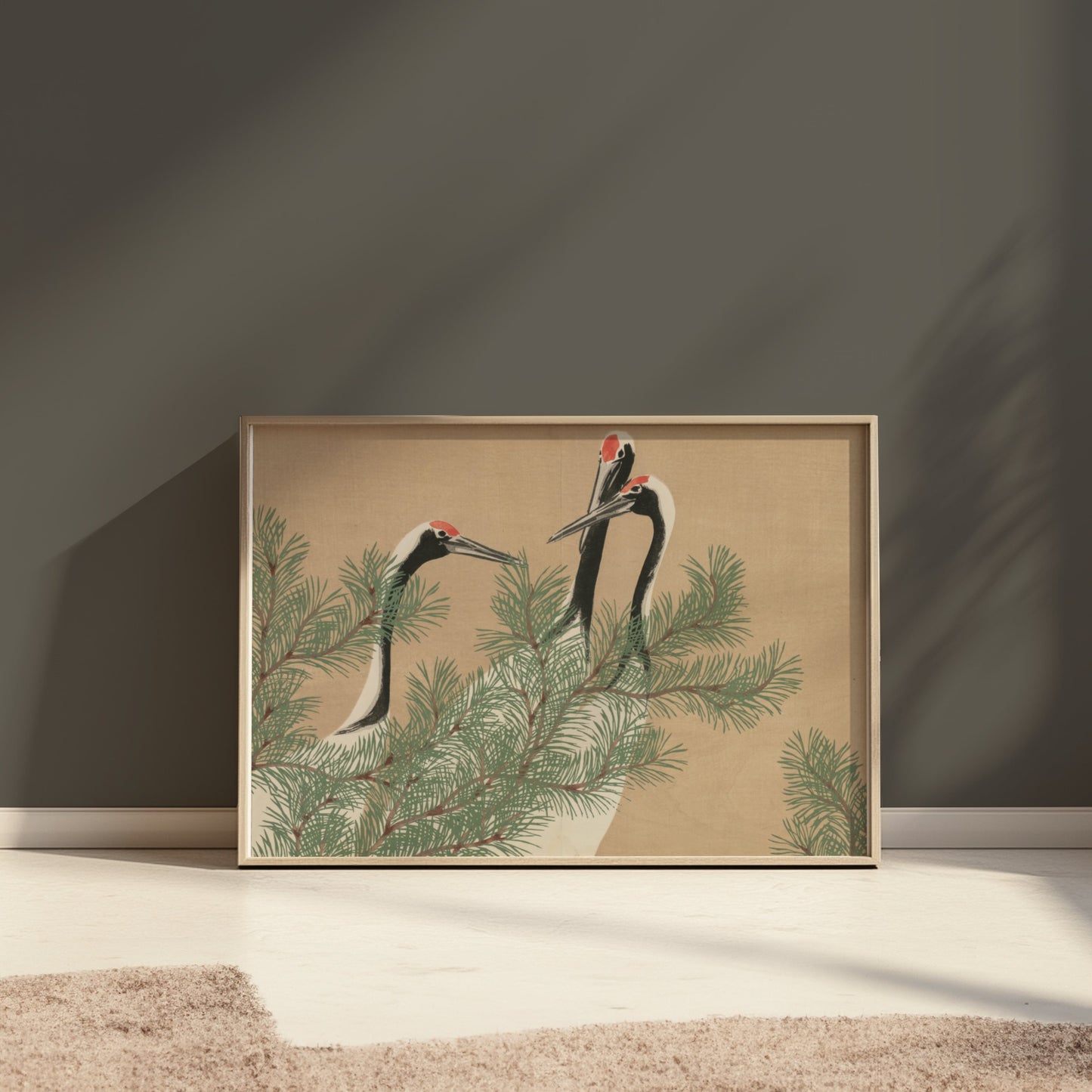 Premium Poster of Elegant Japanese Crane Scene Art Vintage Posters