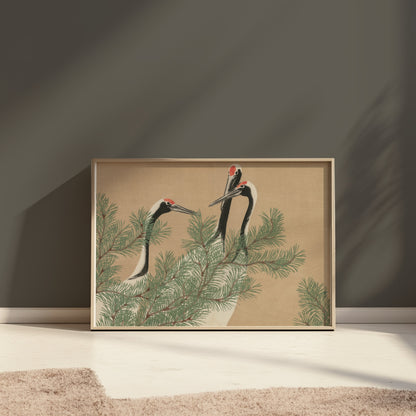 Premium Poster of Elegant Japanese Crane Scene Art Vintage Posters