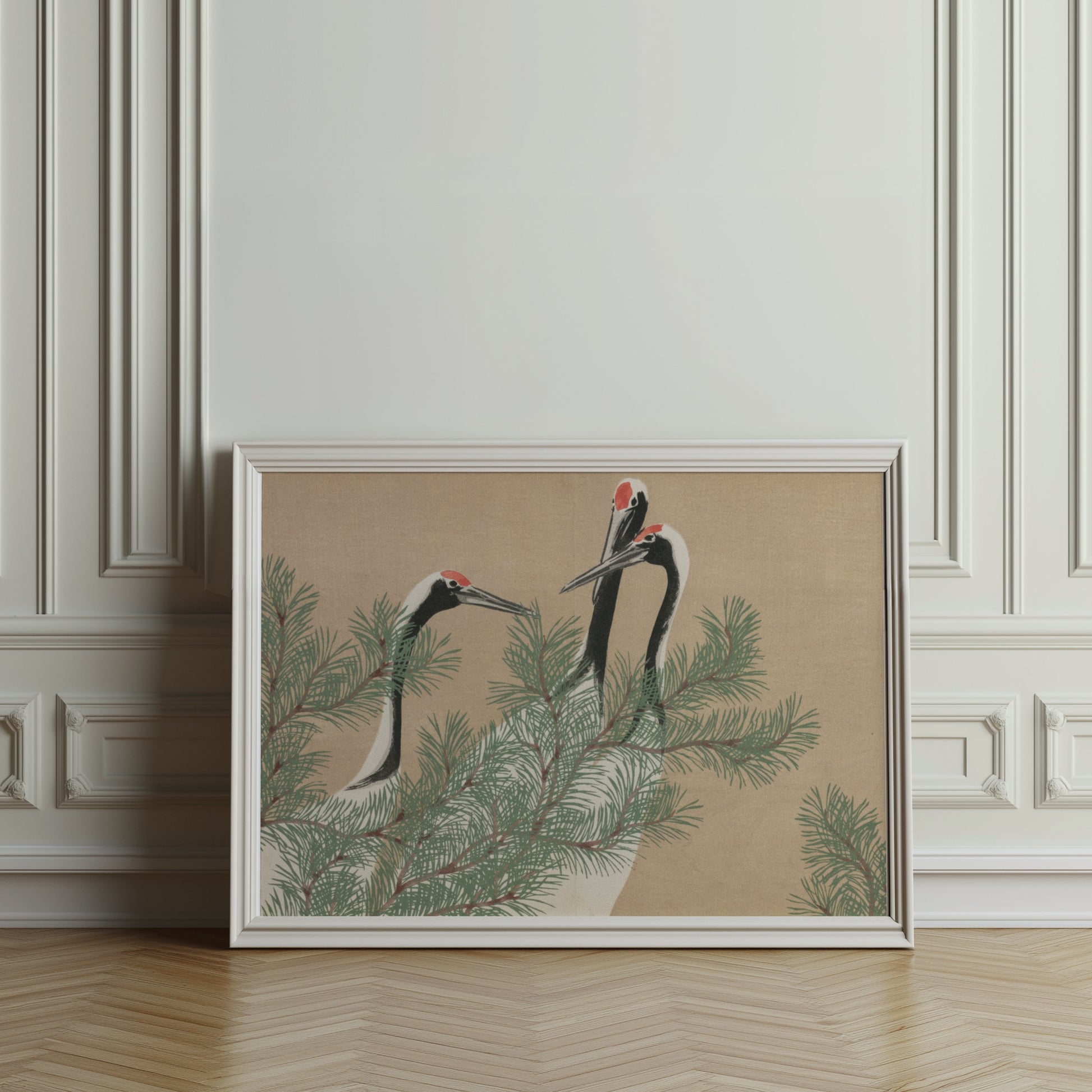 Premium Poster of Elegant Japanese Crane Scene Art Vintage Posters