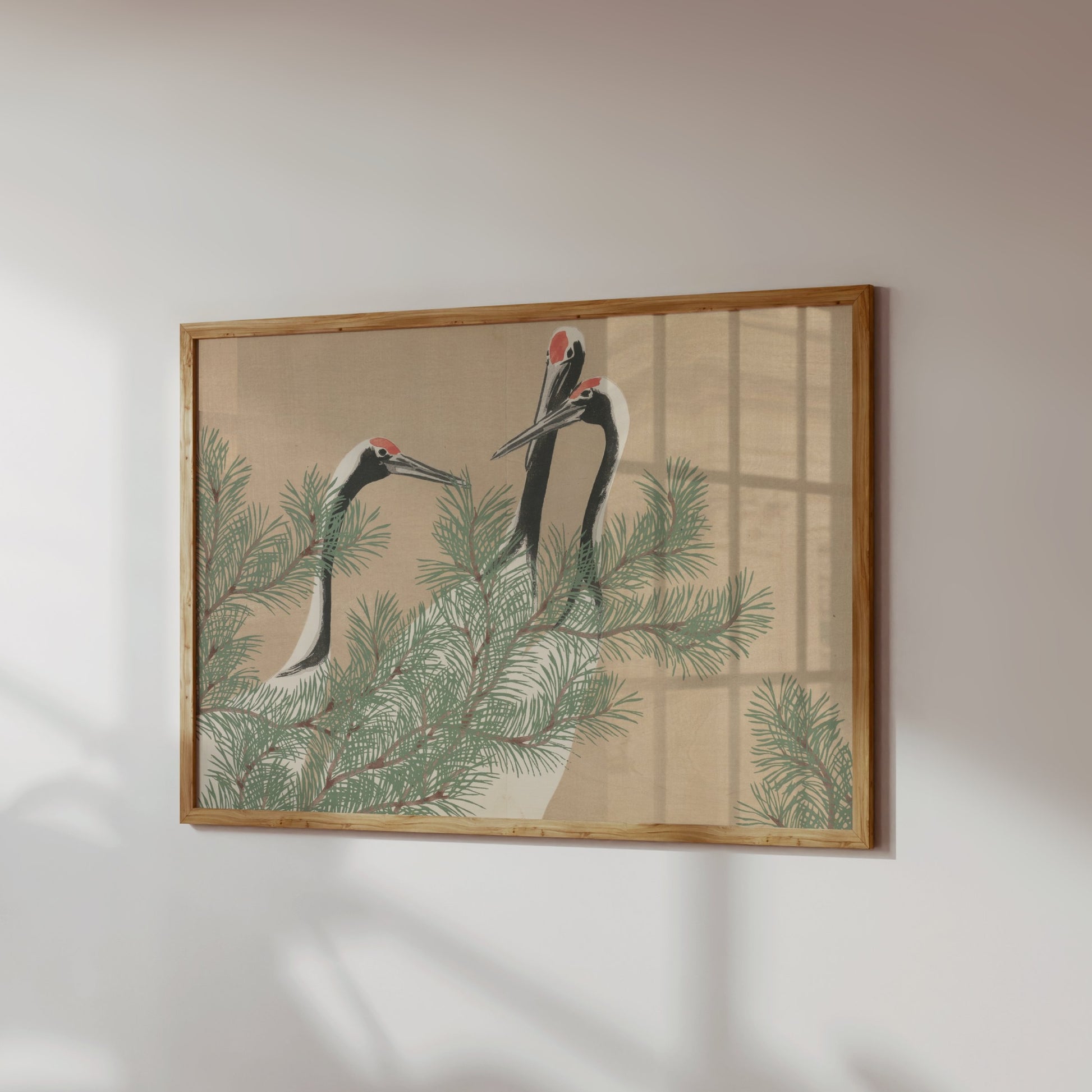 Premium Poster of Elegant Japanese Crane Scene Art Vintage Posters