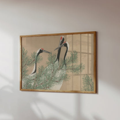Premium Poster of Elegant Japanese Crane Scene Art Vintage Posters