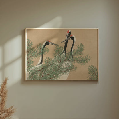 Premium Poster of Elegant Japanese Crane Scene Art Vintage Posters