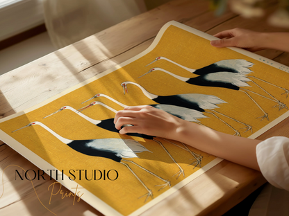 Premium Poster of Elegant Japanese Cranes Fine Art Print Wall Posters