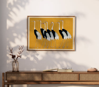 Premium Poster of Elegant Japanese Cranes Fine Art Print Wall Posters