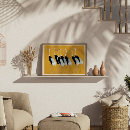 Premium Poster of Elegant Japanese Cranes Fine Art Print Wall Posters