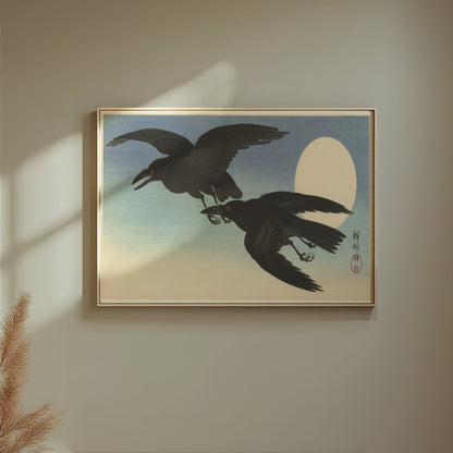 Premium Poster of Elegant Japanese Crow Art with Moon Posters