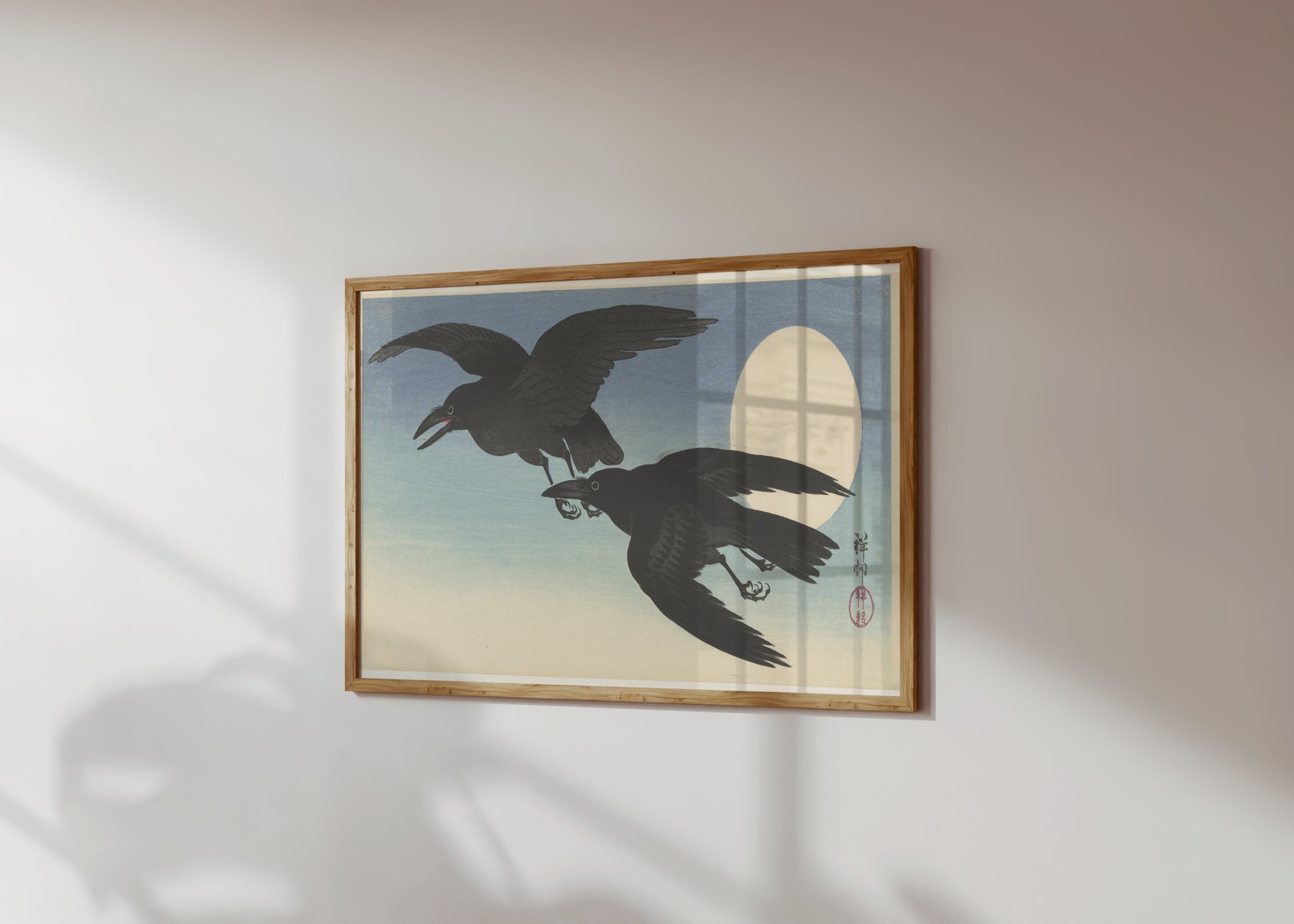 Premium Poster of Elegant Japanese Crow Art with Moon Posters