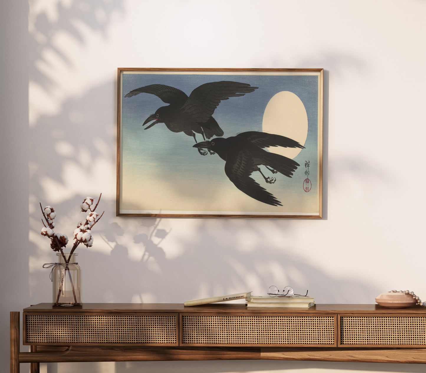 Premium Poster of Elegant Japanese Crow Art with Moon Posters