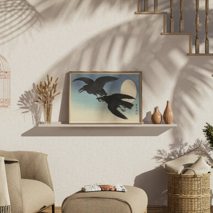 Premium Poster of Elegant Japanese Crow Art with Moon Posters