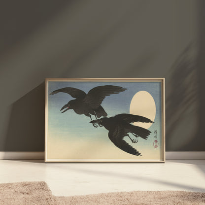 Premium Poster of Elegant Japanese Crow Art with Moon Posters