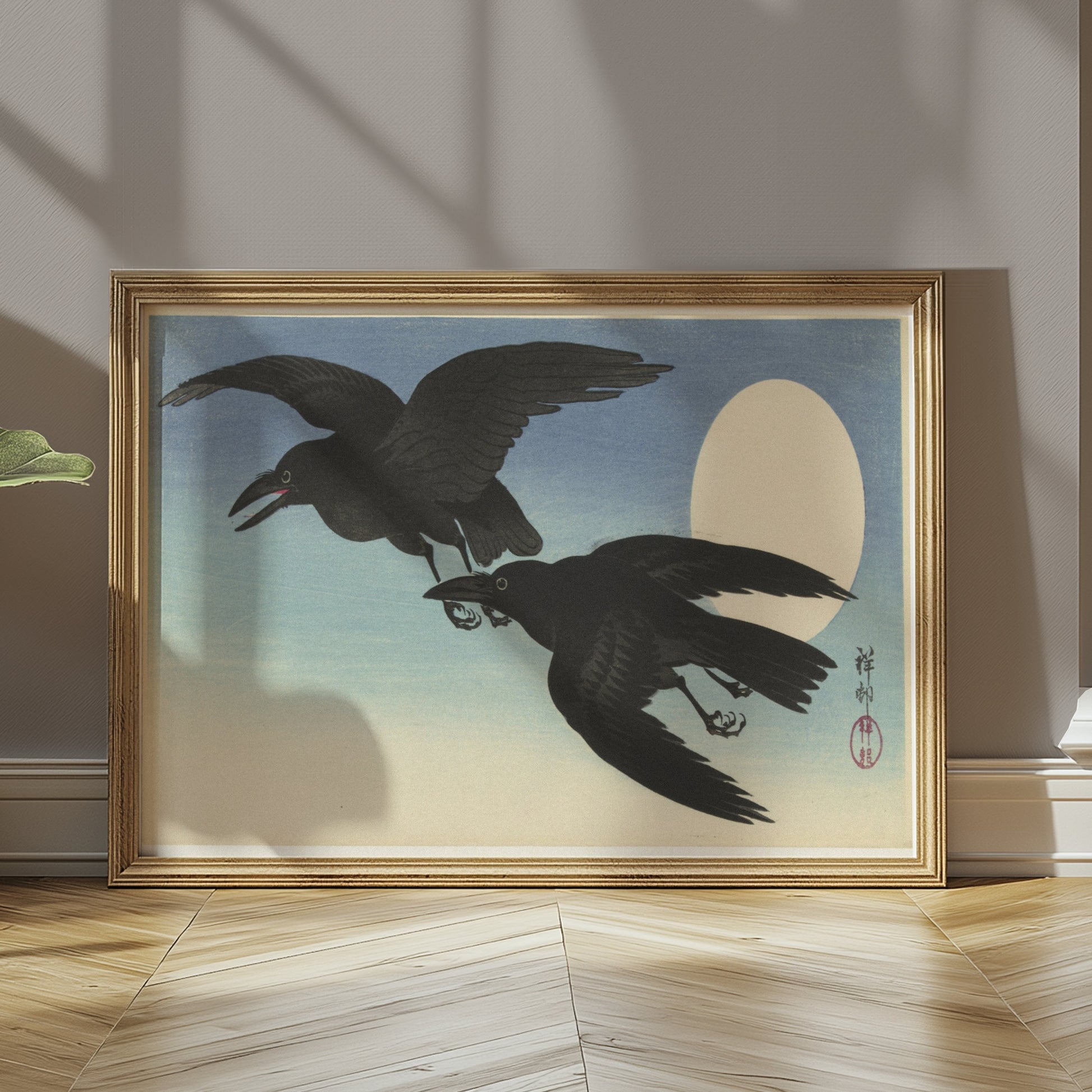 Premium Poster of Elegant Japanese Crow Art with Moon Posters