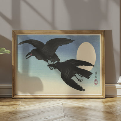 Premium Poster of Elegant Japanese Crow Art with Moon Posters